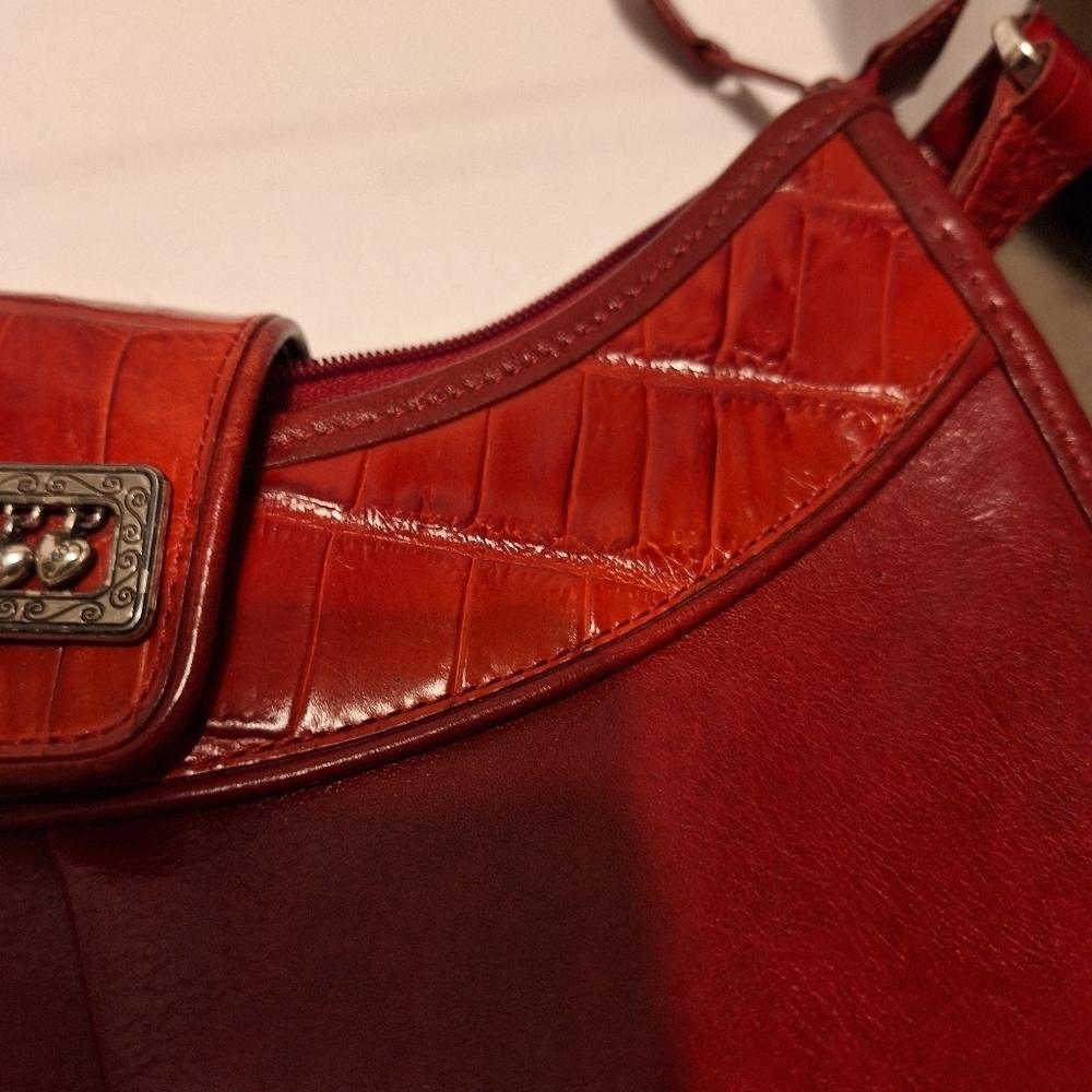 Brighton Red Leather croc Embossed shoulder bag 13.5"x10" - Picture 12 of 14